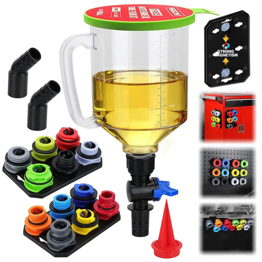 Oil Funnel Adapter Set with 12 Color Coded Adapters and Magnetic Storage Trays for Multiple Vehicle Brands