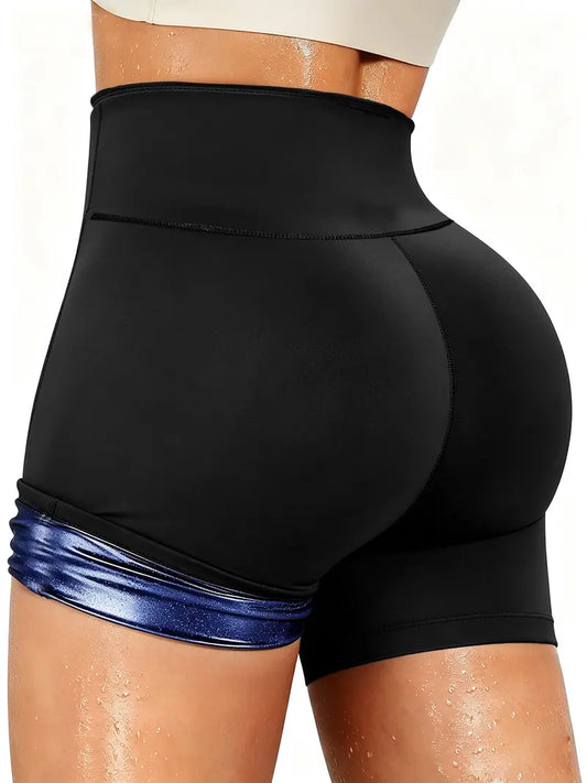 High Waist Sauna Shorts with Moisture Wicking Fabric and Included Waist Trainer
