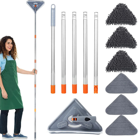 Rotating Triangle Wall Mop with Adjustable Long Handle