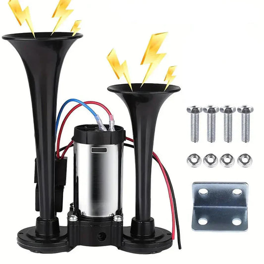 Dual Electric Air Horn Kit with 130dB Output and Integrated Compressor for Vehicles