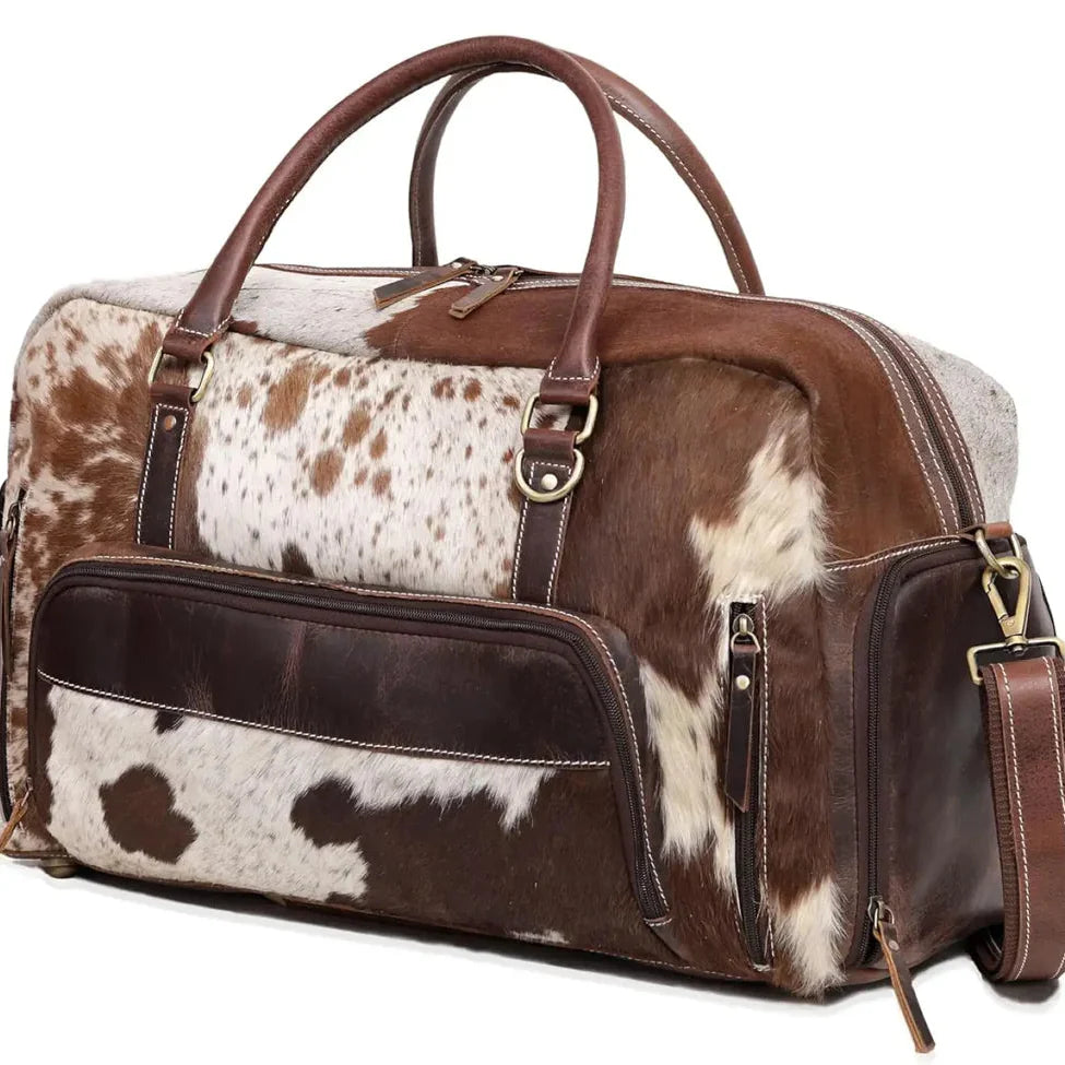 Cowhide Leather Duffle Bag, Handmade Unisex Travel Weekender