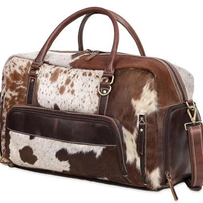 Cowhide Leather Duffle Bag, Handmade Unisex Travel Weekender