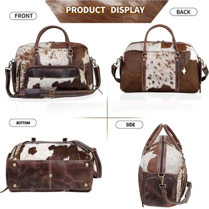 Cowhide Leather Duffle Bag, Handmade Unisex Travel Weekender