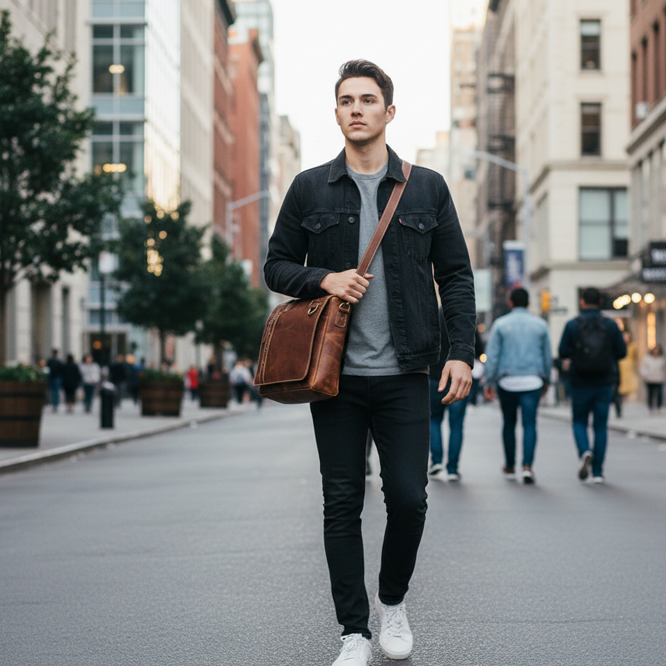 Jupiter Leather Messenger Bag, Full Grain Buffalo Leather Laptop Satchel