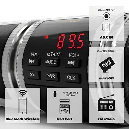 Handlebar Speaker System with Wireless Streaming and FM Radio for Motorcycles