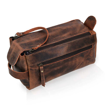 Wyoming Leather Toiletry Dopp Kit, Full Grain Buffalo Leather Travel Organizer