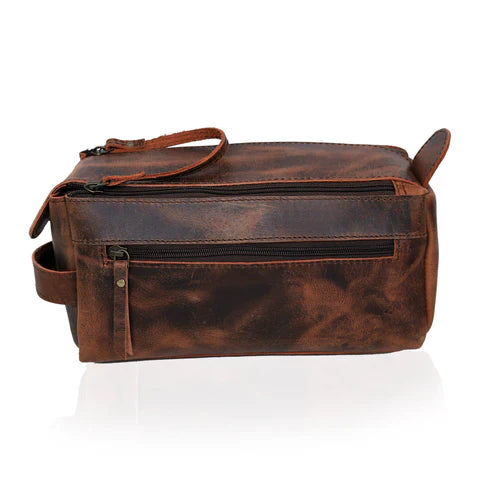 Wyoming Leather Toiletry Dopp Kit, Full Grain Buffalo Leather Travel Organizer