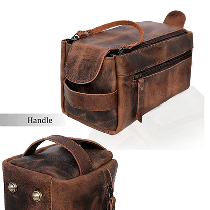 Wyoming Leather Toiletry Dopp Kit, Full Grain Buffalo Leather Travel Organizer