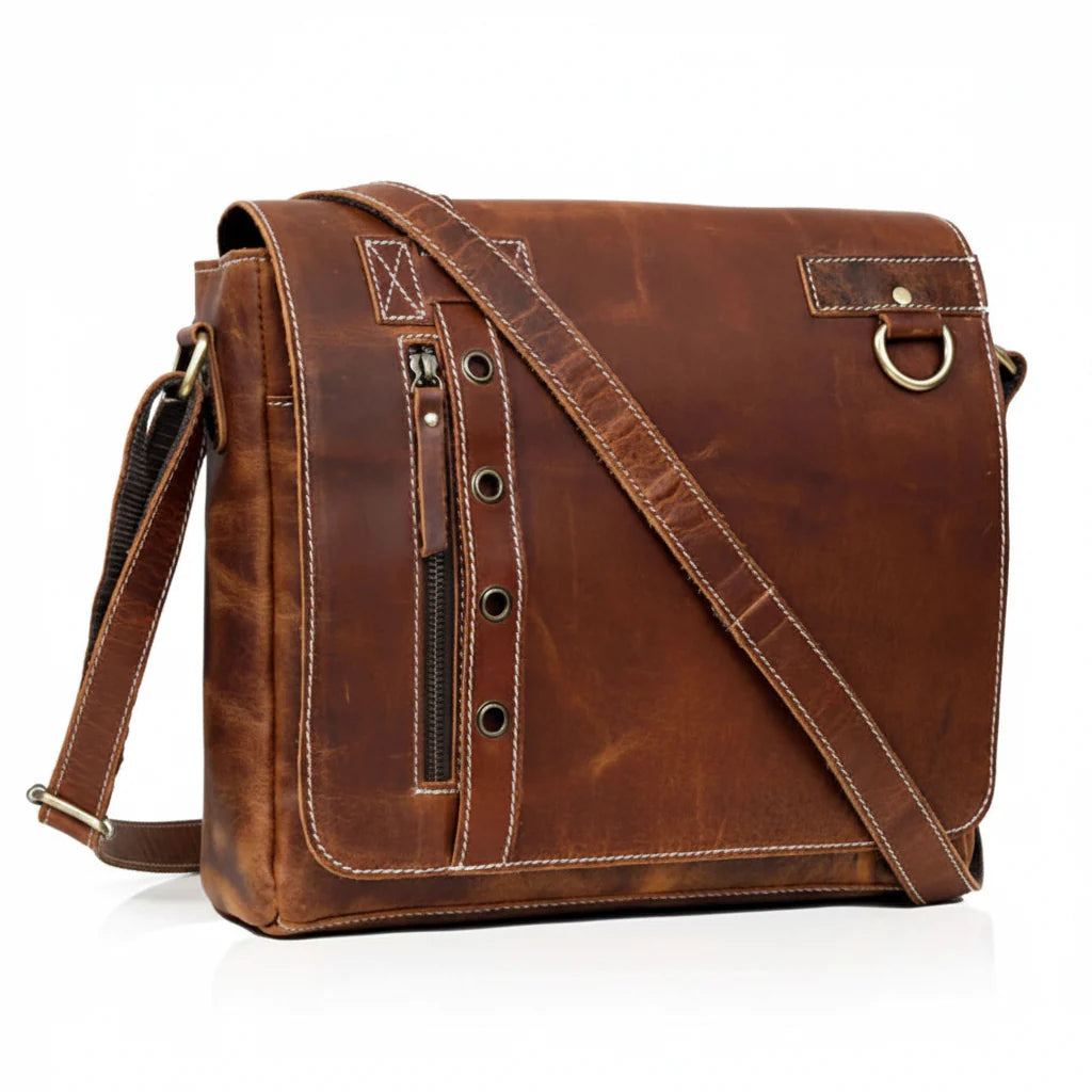 Jupiter Leather Messenger Bag, Full Grain Buffalo Leather Laptop Satchel