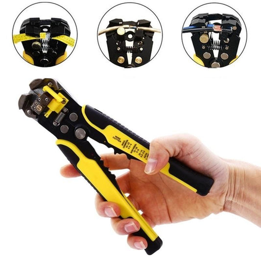 Self-Adjusting Wire Stripper with Cable Cutter and Terminal Crimper