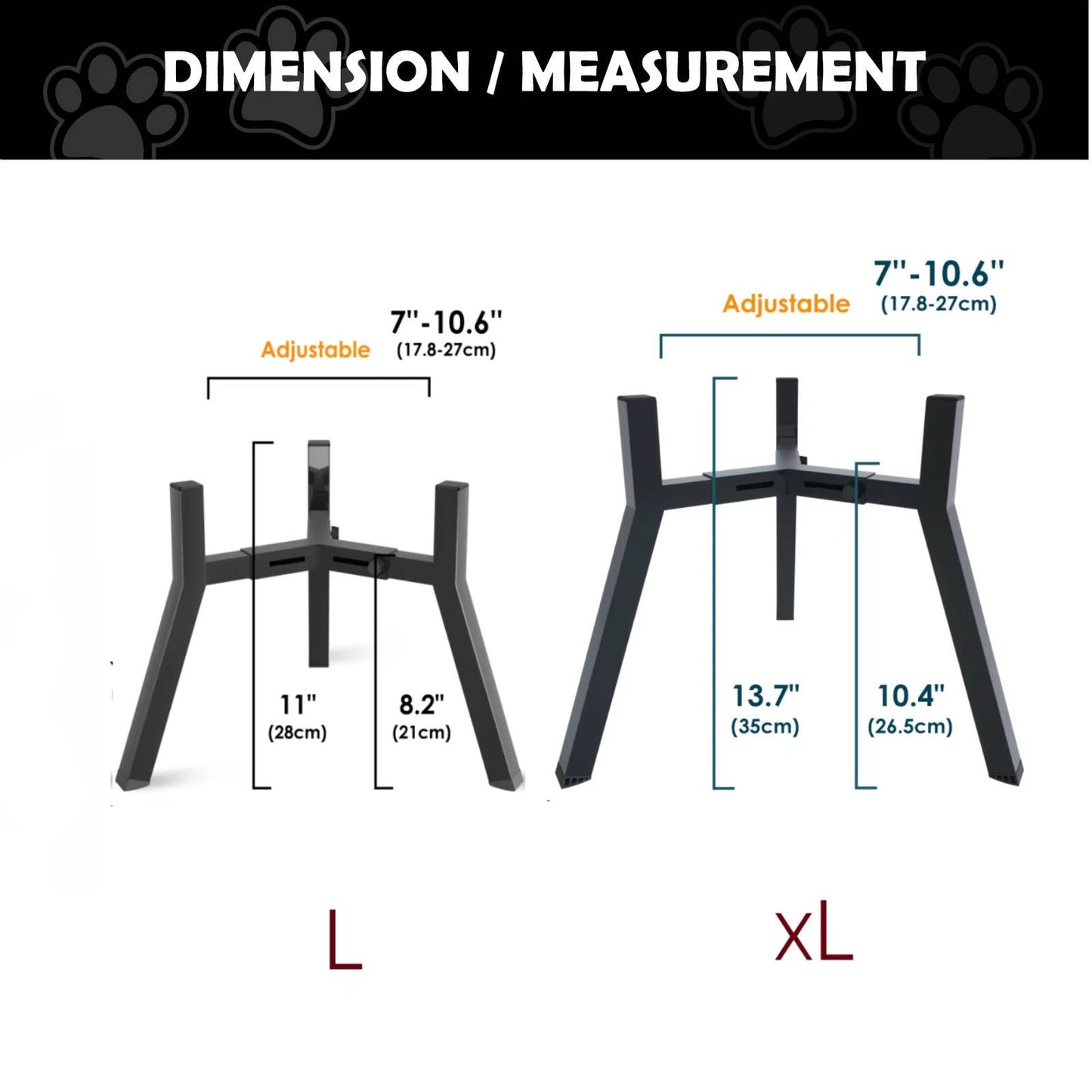 Dog Bowl Stand with Adjustable Width and Foldable Metal Frame, 13.7in Height