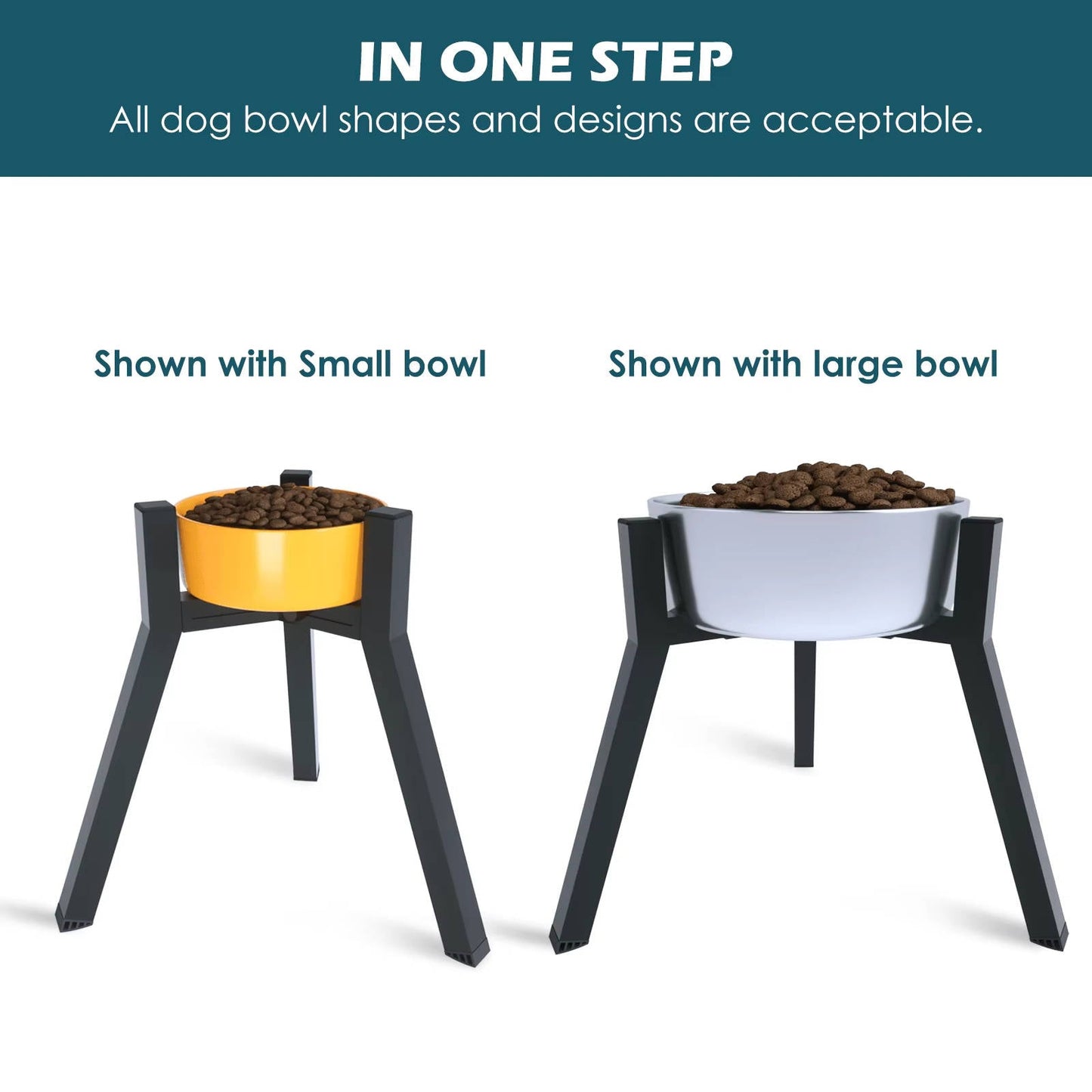 Dog Bowl Stand with Adjustable Width and Foldable Metal Frame, 13.7in Height