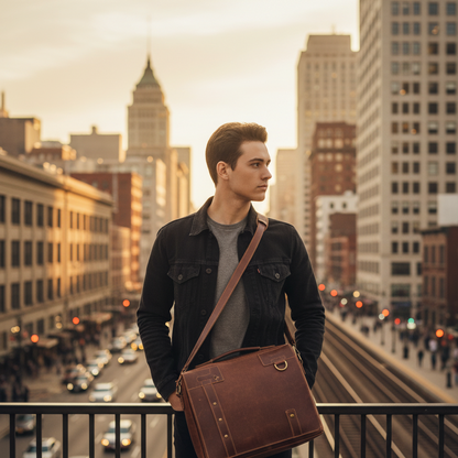 Jupiter Leather Messenger Bag, Full Grain Buffalo Leather Laptop Satchel