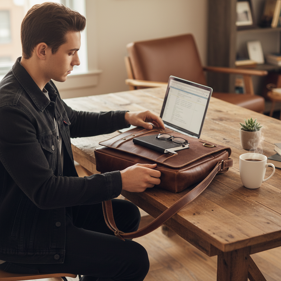 Jupiter Leather Messenger Bag, Full Grain Buffalo Leather Laptop Satchel