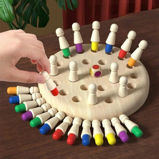 Color Memory Matching Game with 24 Wooden Pegs and Dice for Ages 3 plus