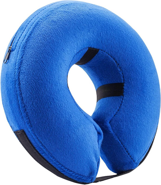 Inflatable Pet Recovery Collar with Inner Loop System and Adjustable Air Pressure, Large Blue