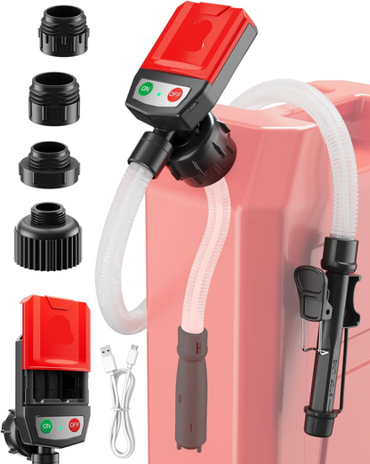 Battery Powered Fuel Transfer Pump with Auto-Stop Sensor and Four Cap Adapters