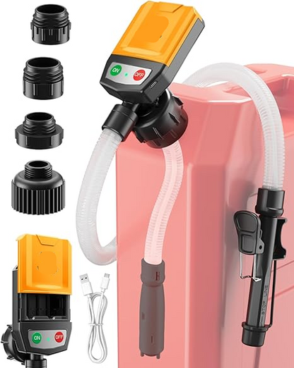 Battery Powered Fuel Transfer Pump with Auto-Stop Sensor and Four Cap Adapters