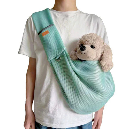 Crossbody Dog Sling with Padded Strap and Safety Clip for Small Pets