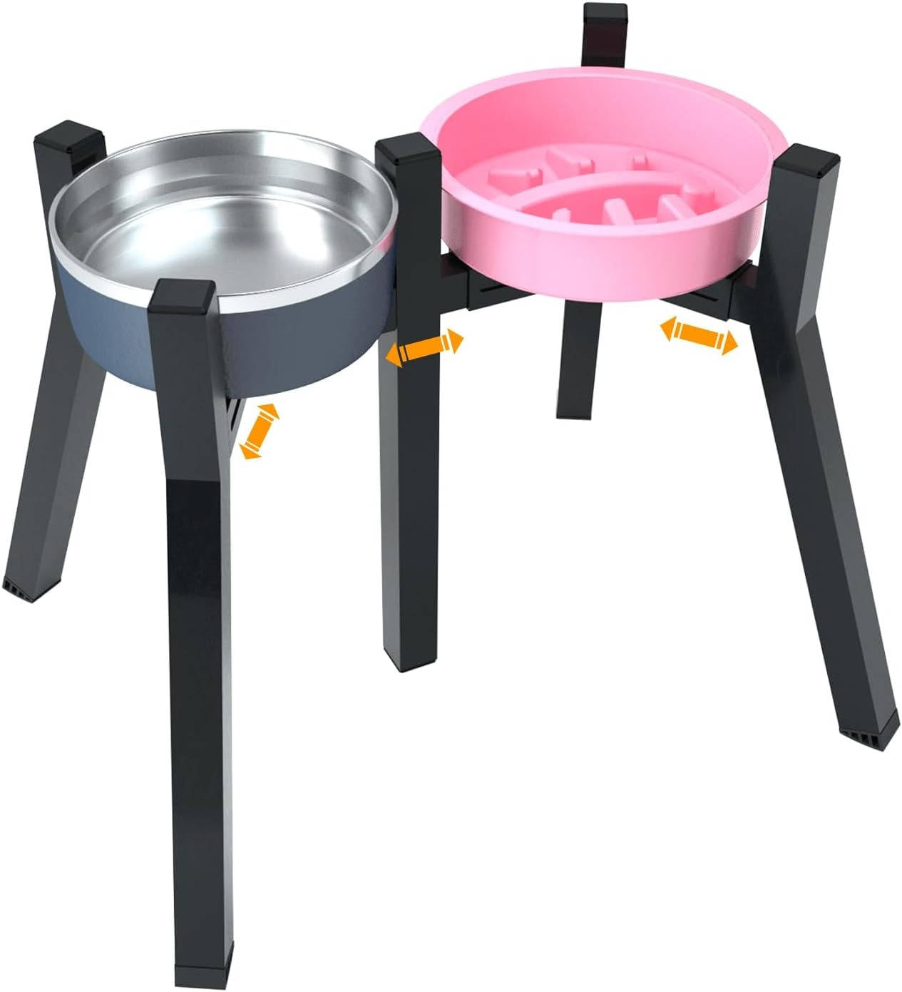 Dog Bowl Stand with Adjustable Width and Foldable Metal Frame, 13.7in Height