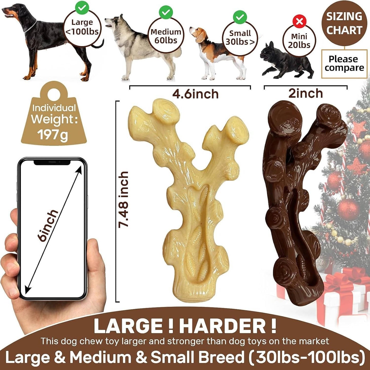 Nylon Chew Toys with Bacon and Maple Scents and Textured Grooves for Medium to Large Dogs