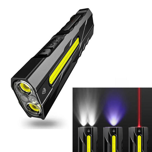 Rechargeable LED Flashlight with Magnetic Tail and UV Red Laser, 1500 Lumens