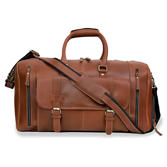 Mars Leather Duffel Bag for Men, Buffalo Leather Tan Travel Bag