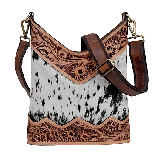 Tooled Leather Crossbody Bag, Durable Everyday Carry 12x11 Inch