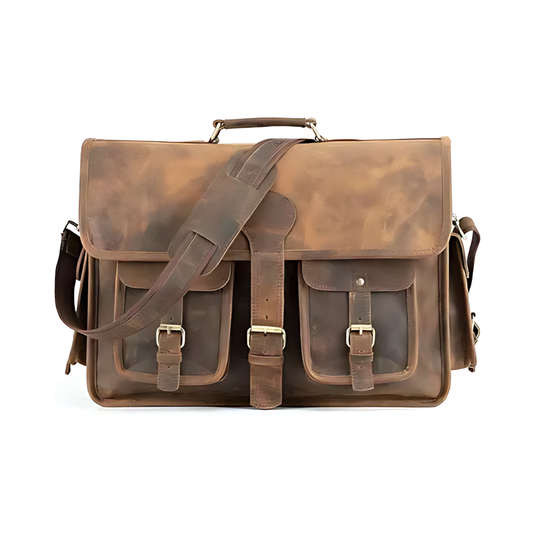 Vintage Buffalo Leather Messenger Laptop Bag