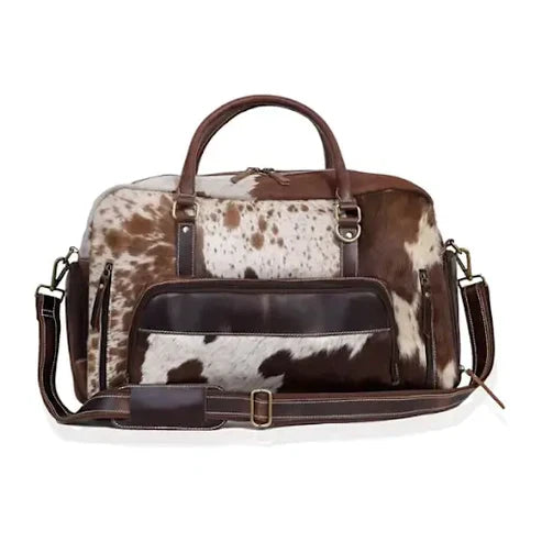 Cowhide Leather Duffle Bag, Handmade Unisex Travel Weekender